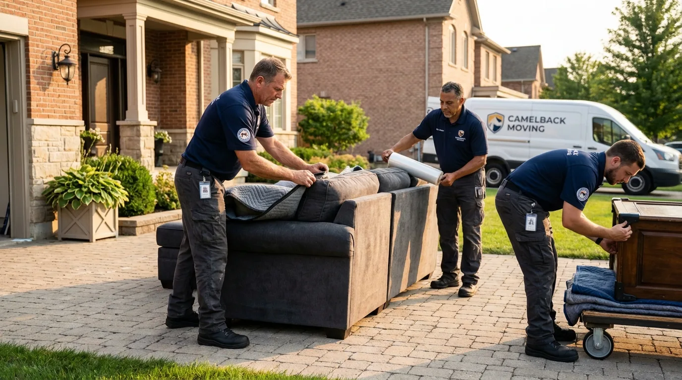Large estate moving crew wrapping furniture in Clintonville, WI