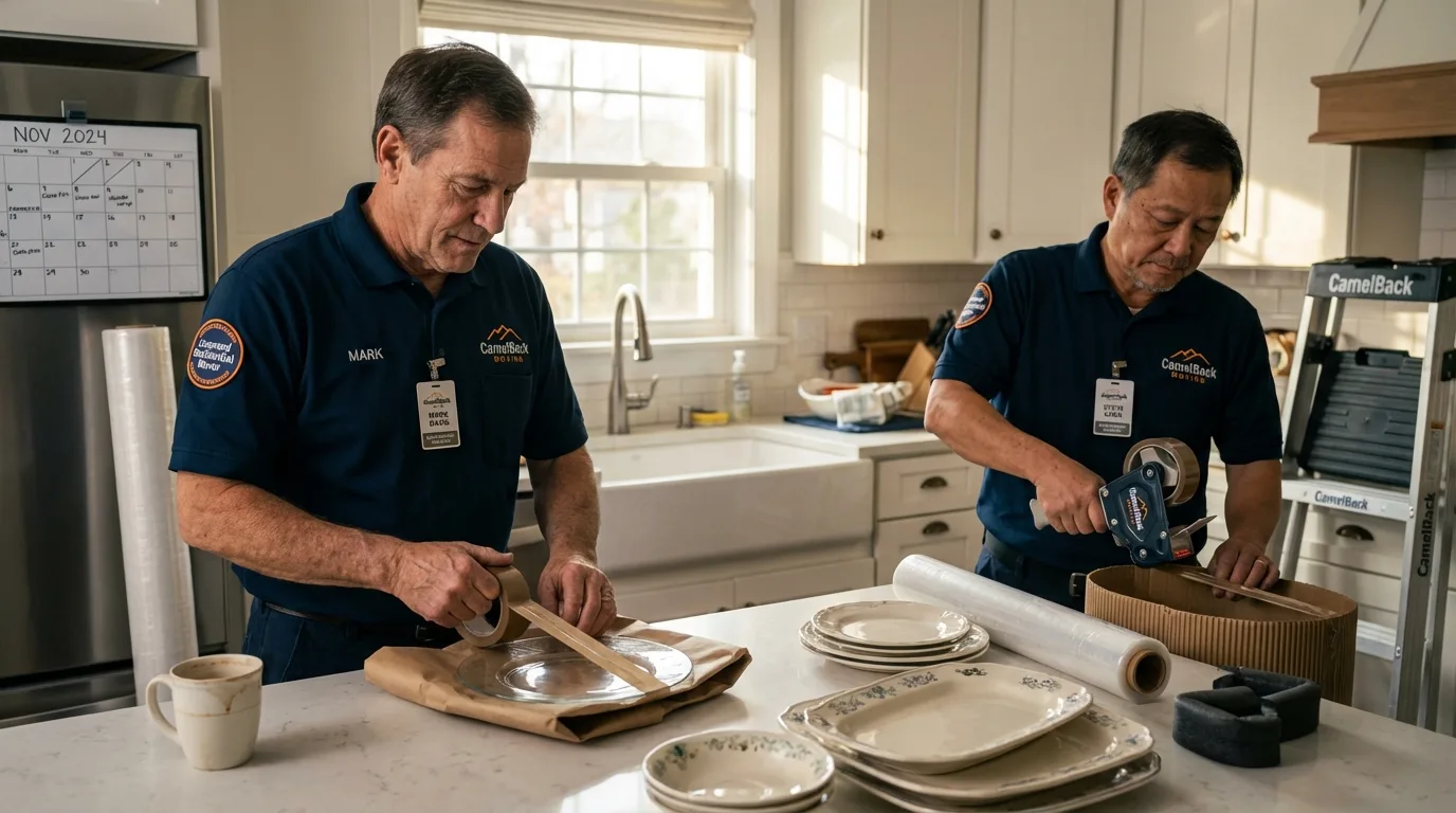 Professional crew packing kitchen dishware in Clintonville, WI